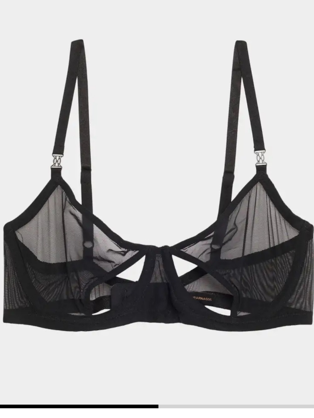 NWT KIKI DE MONTPARNASSE Brienne Cutout Mesh Balconette Bra Black Size 34C